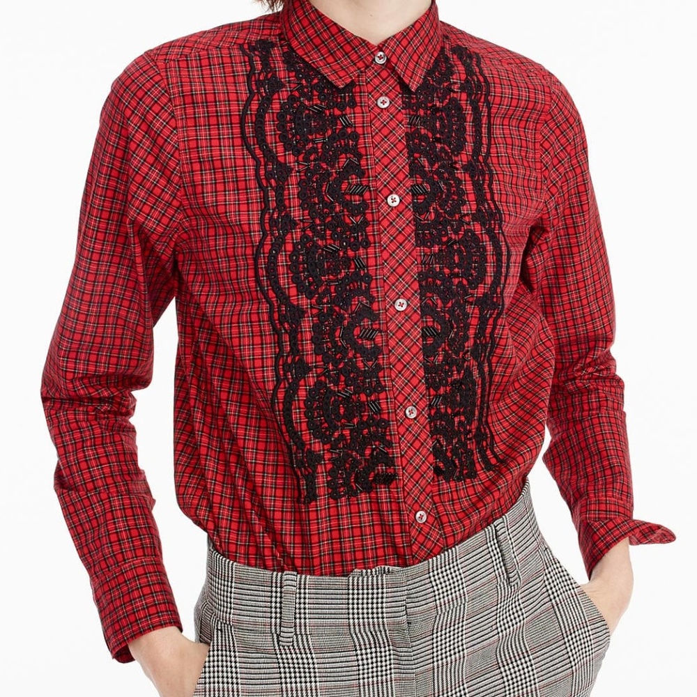 J. Crew Boy Shirt in Embellished Plaid.